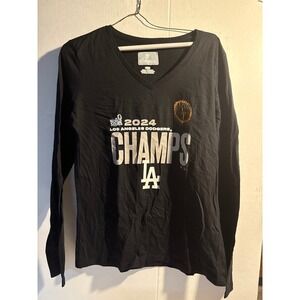 Fanatics Dodgers 2024 World Series Champs Long Sleeve V-Neck T-Shirt Small NWOT‎